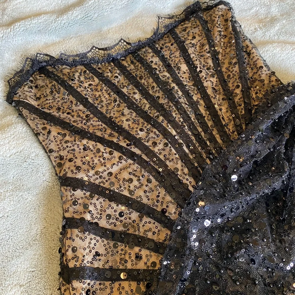 Heiress Black Sequin Corset Draped Mini Dress size small - Picture 5 of 10